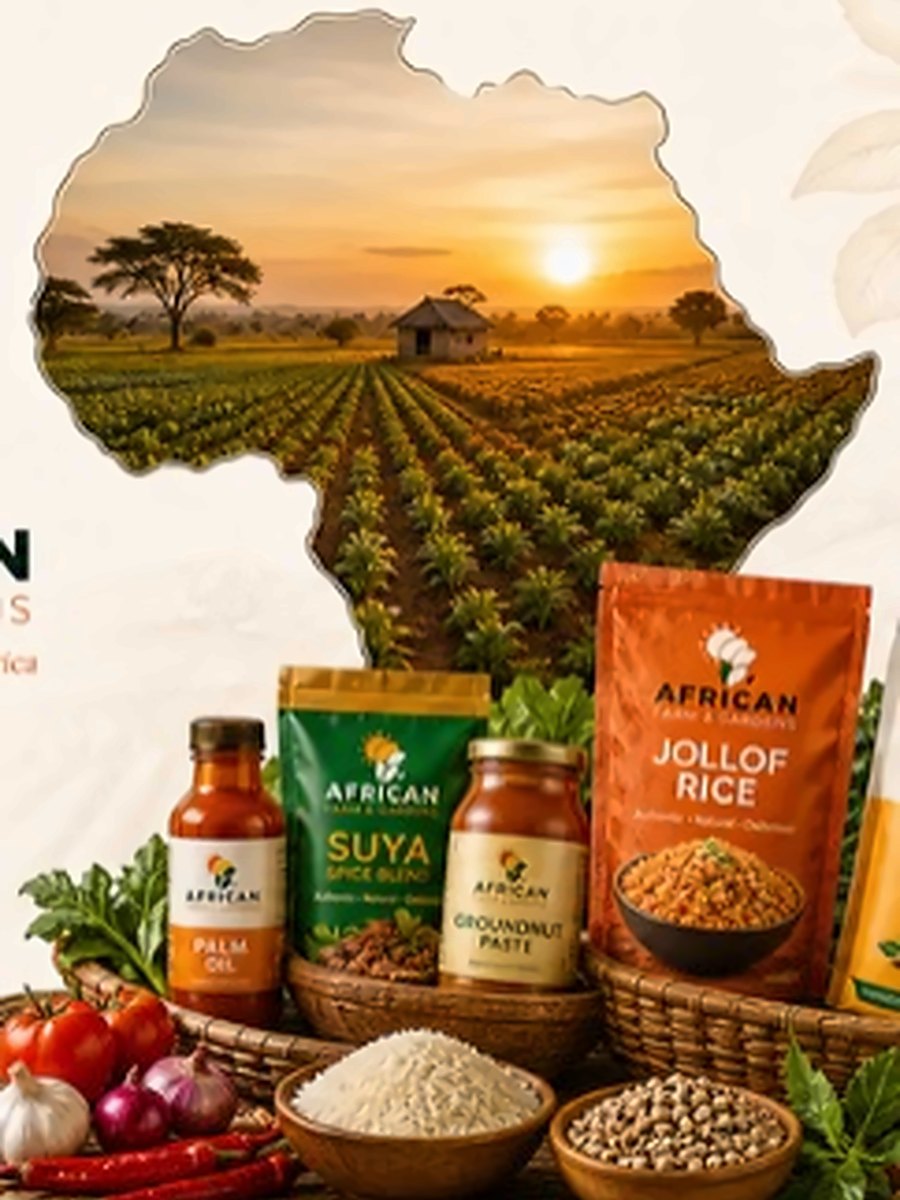 African farmland at sunrise, framed within the outline of the African continent