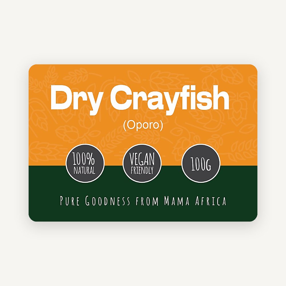 African Farm & Gardens Dry Crayfish (Oporo) 100g pack front label