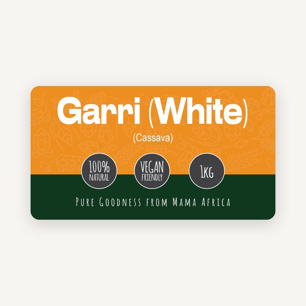 African Farm & Gardens Garri (White) 1kg pack front label