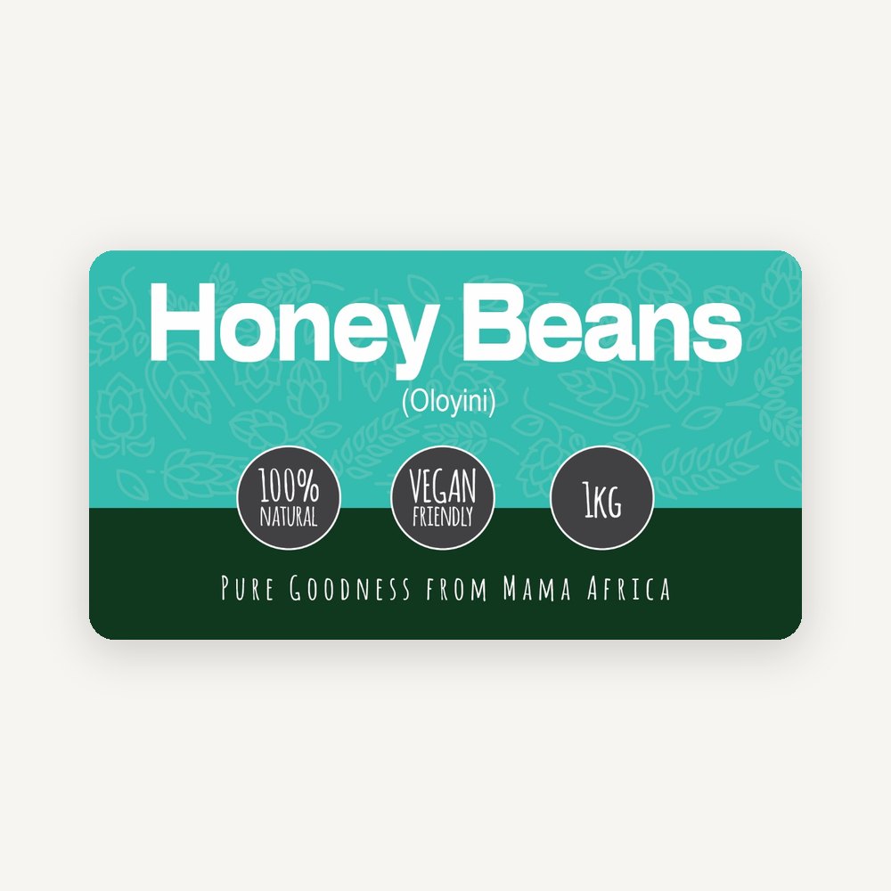 African Farm & Gardens Honey Beans (Oloyin) 1kg pack front label